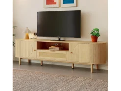 Móvel para TV moderno 175×36×51 cm - com 2 portas e 1 gaveta de vime - prateleiras abertas - natural*ModernLuxe Clearance