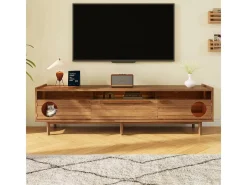Móvel para TV moderno 180x40x50 cm - espaço de descanso para animais de estimação - com iluminação LED - 1 gaveta e 2 portas - cor natural^ModernLuxe Clearance