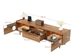 Móvel para TV moderno 180x40x50 cm - espaço de descanso para animais de estimação - com iluminação LED - 1 gaveta e 2 portas - cor natural^ModernLuxe Clearance