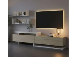 Hot Móvel para TV Orlis com 2 portas de abrir, carvalho artesanal branco mate, 46x200x33 cm Móvel De Tv