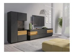 Clearance Móvel para TV XL 200cm coleção KILES. Cor cinza antracite e carvalho. Estilo design. Móvel De Tv