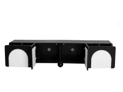 Móvel para TV 180x38x45 cm - 2 gavetas e 2 portas - Design bicor - Pés redondos - MDF + painéis de partículas - Preto e branco^ModernLuxe Hot