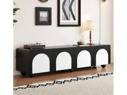 Móvel para TV 180x38x45 cm - 2 gavetas e 2 portas - Design bicor - Pés redondos - MDF + painéis de partículas - Preto e branco^ModernLuxe Hot