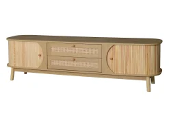 Sale Móvel para TV 170x40x46 cm - 2 gavetas e 2 portas - grão de madeira natural + Rattan - MDF - Natural Móvel De Tv
