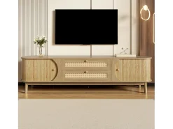 Sale Móvel para TV 170x40x46 cm - 2 gavetas e 2 portas - grão de madeira natural + Rattan - MDF - Natural Móvel De Tv