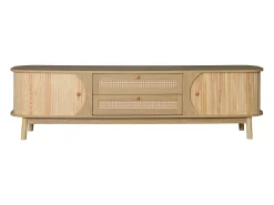 Sale Móvel para TV 170x40x46 cm - 2 gavetas e 2 portas - grão de madeira natural + Rattan - MDF - Natural Móvel De Tv