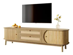 Sale Móvel para TV 170x40x46 cm - 2 gavetas e 2 portas - grão de madeira natural + Rattan - MDF - Natural Móvel De Tv