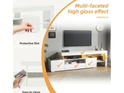 Móvel para TV 192x37x53 cm - 3 portas basculantes - com LED - Armazenamento semiaberto - Acabamento brilhante -*ModernLuxe