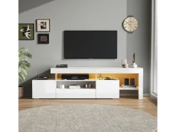 Móvel para TV 192x37x53 cm - 3 portas basculantes - com LED - Armazenamento semiaberto - Acabamento brilhante -*ModernLuxe