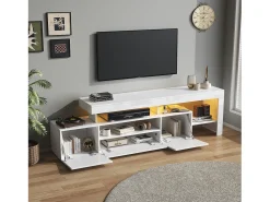 Móvel para TV 192x37x53 cm - 3 portas basculantes - com LED - Armazenamento semiaberto - Acabamento brilhante -*ModernLuxe