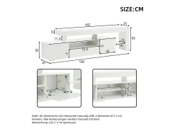 Móvel para TV 192x37x53 cm - 3 portas basculantes - com LED - Armazenamento semiaberto - Acabamento brilhante -*ModernLuxe