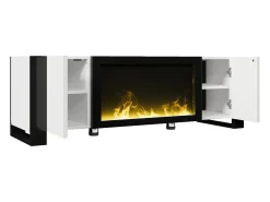 Hot Móvel para TV 165x32x55 cm - 2 portas - Com lareira elétrica efeito chama - Sem aquecimento - Branco + Preto Móvel De Tv