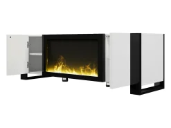 Hot Móvel para TV 165x32x55 cm - 2 portas - Com lareira elétrica efeito chama - Sem aquecimento - Branco + Preto Móvel De Tv