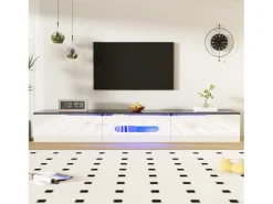 Móvel para TV 180x35x30 cm - acabamento brilhante - iluminação LED 16 cores - montagem em parede - branco+preto^ModernLuxe Discount