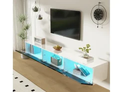 Móvel para TV 180x35x30 cm - acabamento brilhante - com iluminação LED 16 cores - montagem em parede - preto + branco Móvel De Tv
