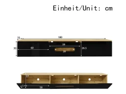 Móvel para TV 180x35x30 cm - acabamento brilhante - com iluminação LED 16 cores - montagem em parede - preto + natural^ModernLuxe Discount