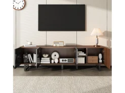 Móvel para TV 180x38x50 cm - com 4 portas - aspecto madeira - Portas de alto brilho - MDF + painéis de partículas - Natural + preto^ModernLuxe Clearance