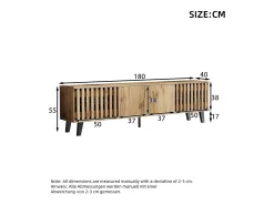Móvel para TV 180x40x55 cm - com 4 portas - Estilo escandinavo - Natural^ModernLuxe Outlet