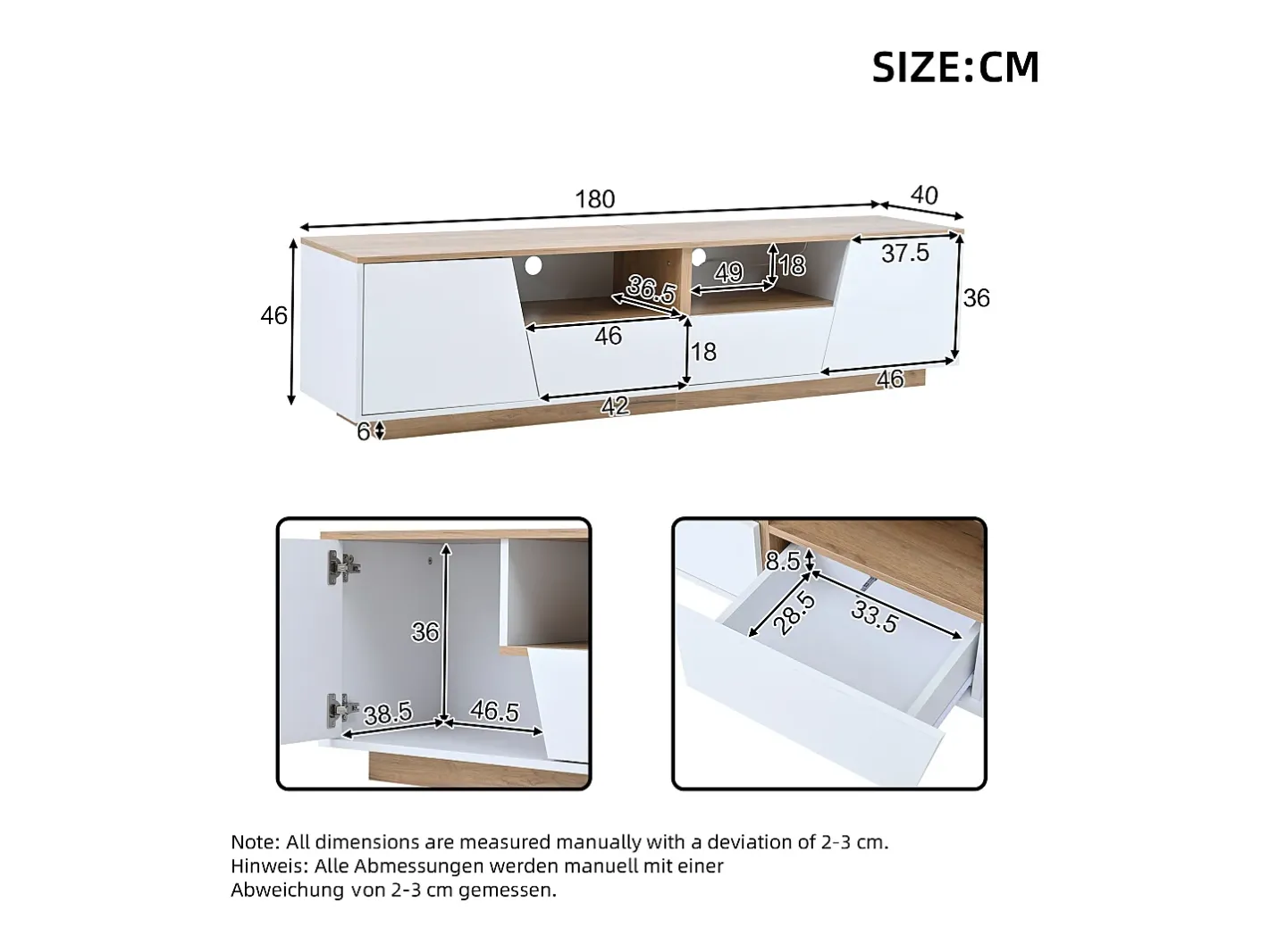 Móvel para TV 180x40x46cm - com 2 gavetas e 2 portas - com iluminação LED - acabamento brilhante - + natural^ModernLuxe