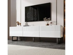 Online Móvel para TV 170x35x47cm - com 3 gavetas - Tampo laqueado brilhante - Pés de ferro - MDF - Branco e preto Móvel De Tv
