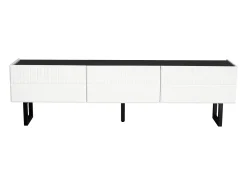 Online Móvel para TV 170x35x47cm - com 3 gavetas - Tampo laqueado brilhante - Pés de ferro - MDF - Branco e preto Móvel De Tv