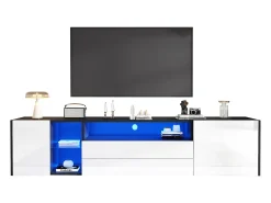 Móvel para TV 180x40x45cm - faixa de luz LED - com 2 gavetas e 2 portas - para televisores de 75" - preto e branco*ModernLuxe Sale