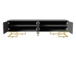 Móvel TV 170 cm - com prateleiras reguláveis ​​​​- puxadores e pés dourados - Cinza*ModernLuxe New