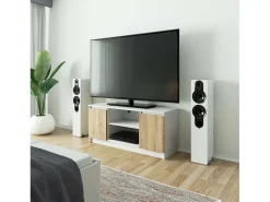 Móvel TV 120 cm com 2 Portas e 1 Prateleira - Bianco/Carvalho de Sonoma*Akord New