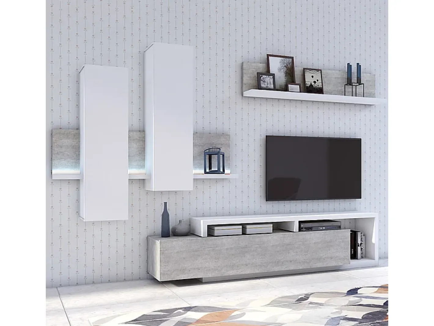 Petits-Meubles Móvel De Tv*Móvel TV 1 gaveta Ilyes branco e betão 219cm Cinzento