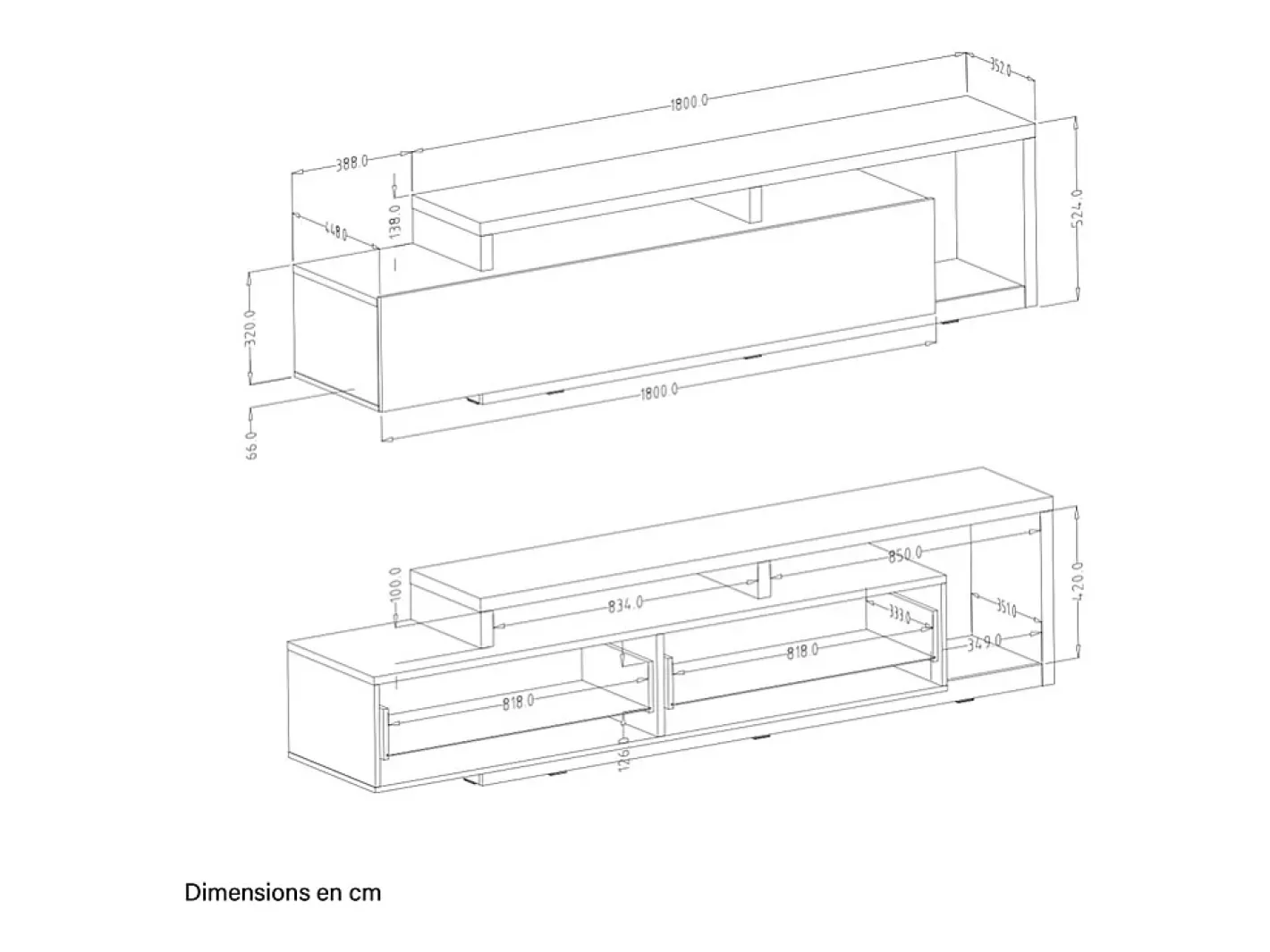 Petits-Meubles Móvel De Tv*Móvel TV 1 gaveta Ilyes branco e betão 219cm Cinzento