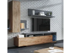 Móvel TV 1 gaveta Ilyes madeira e cinzento 219cm Móvel De Tv