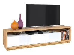 Móvel TV 3 gavetas Asten branco e madeira 200cm^Petits-Meubles Discount