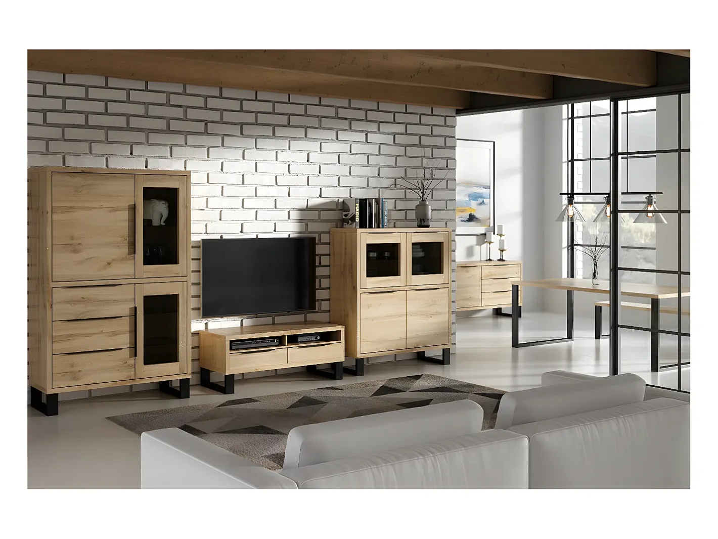 Móvel TV 2 gavetas Eden madeira e metal 124cm^Petits-Meubles Discount