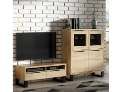 Móvel TV 2 gavetas Eden madeira e metal 124cm^Petits-Meubles Discount