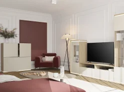 Móvel TV 2 gavetas Iria caxemira e madeira 160,1cm*Petits-Meubles Outlet