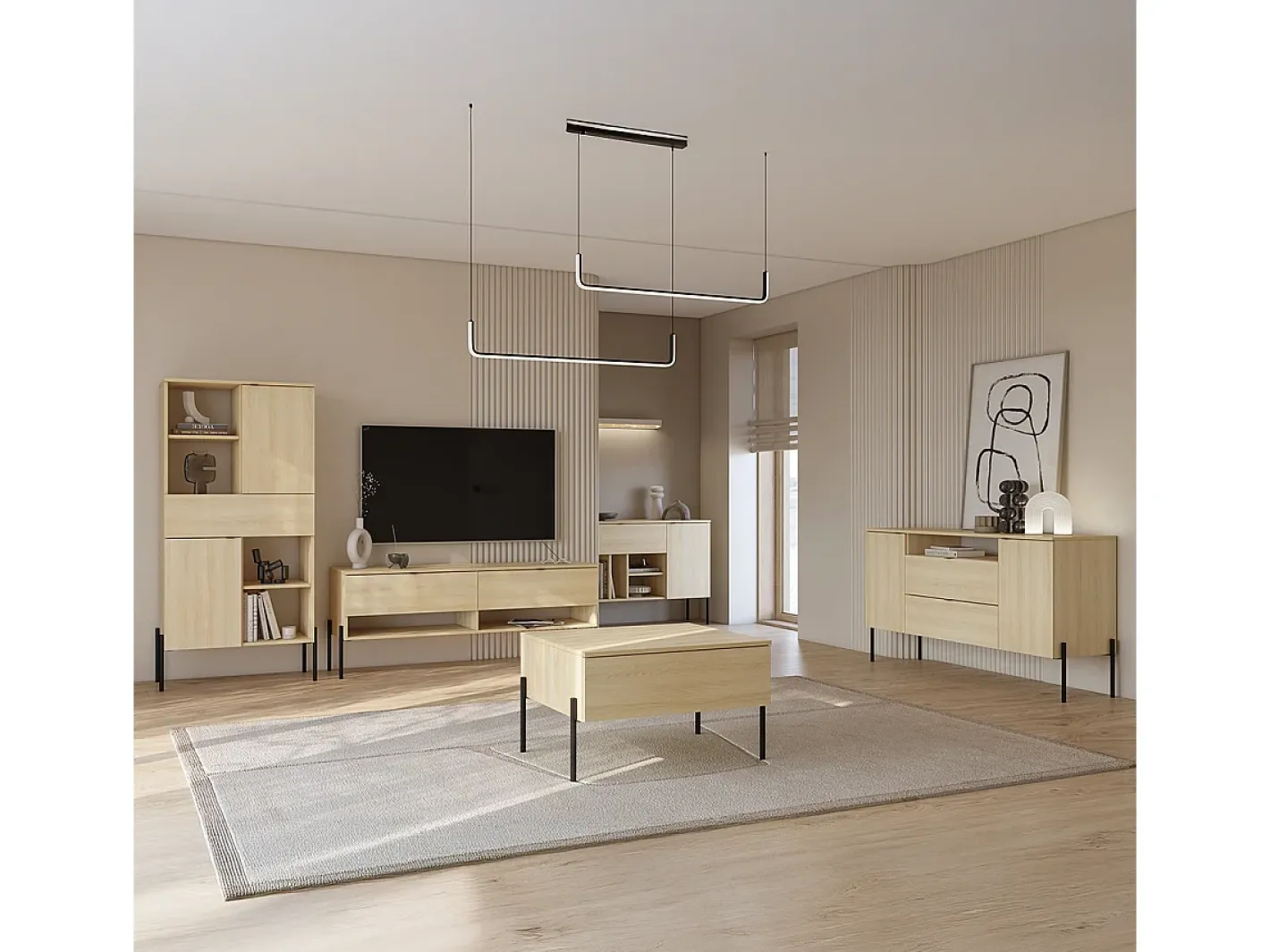 Móvel TV 2 gavetas Lucilla madeira 140cm^Petits-Meubles Outlet