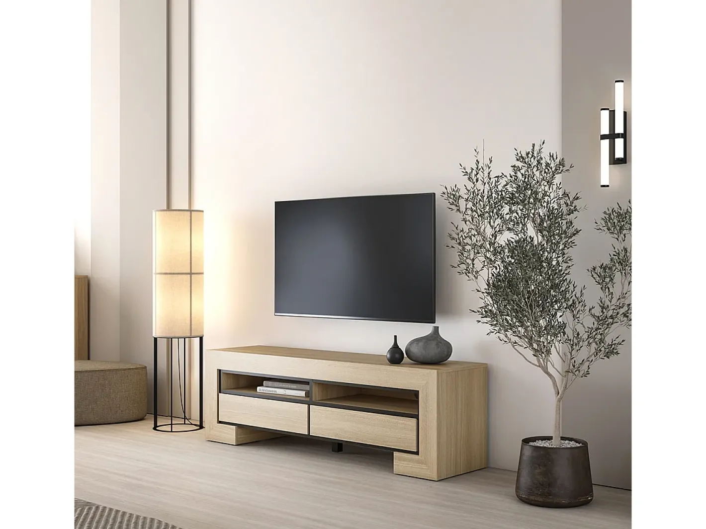 Móvel TV 2 gavetas Lucius madeira e 160cm^Petits-Meubles