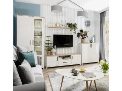 Móvel TV 2 portas 1 gaveta Aksel branco e madeira 160cm^Petits-Meubles Online