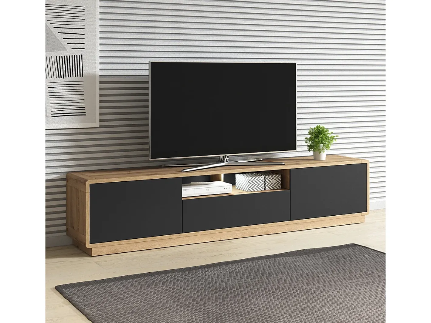Clearance Móvel TV 2 portas 1 gaveta Raven mate e madeira 200cm Móvel De Tv