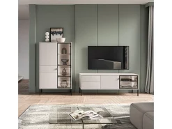 Petits-Meubles Móvel De Tv*Móvel TV 2 portas 2 gavetas Paige caxemira e preto 160cm Bege