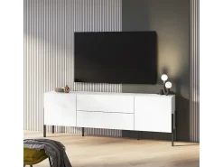 Móvel TV 2 portas 2 gavetas Bérénice branco mate e 204cm^Petits-Meubles Sale