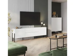Móvel TV 2 portas 2 gavetas Bérénice branco mate e 204cm^Petits-Meubles Sale