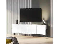 Petits-Meubles Móvel De Tv*Móvel TV 4 portas Bérénice branco mate e 204cm Preto