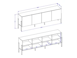 Petits-Meubles Móvel De Tv*Móvel TV 4 portas Bérénice branco mate e 204cm Preto