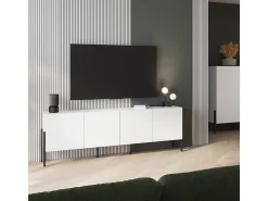 Petits-Meubles Móvel De Tv*Móvel TV 4 portas Bérénice branco mate e 204cm Preto