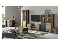 Móvel TV 2 portas Lyam madeira e preto 147cm*Petits-Meubles Outlet