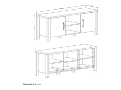 Móvel TV 2 portas Lyam madeira e preto 147cm*Petits-Meubles Outlet