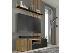 Furnlux Móvel De Tv*Móvel TV 3 portas Nera madeira e preto 150cm Preto / Creme