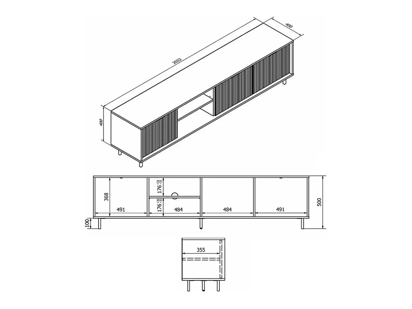 Móvel TV 3 portas Soly madeira 203,2cm^Petits-Meubles Hot