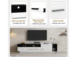 Clearance Móvel TV 170cm - 1 gaveta grande e 3 compartimentos - Branco e Preto Móvel De Tv